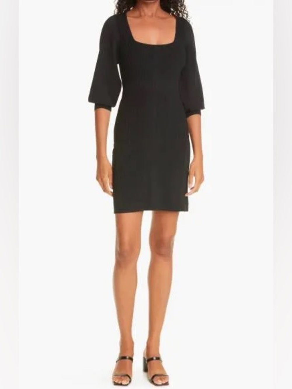Nicole Miller Puff Sleeve Rib Sheath Sweater Dress in Black